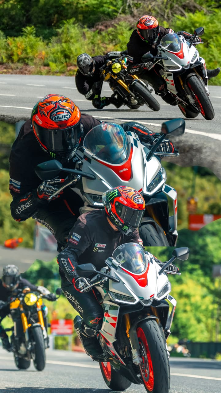 fotoğraf kolajı — Collage Maker ile yapıldı, otto96: Beyaz-kırmızı spor motosikletle viraj serisi, dikey kolaj. Instagram Reels için kolaj yapma.